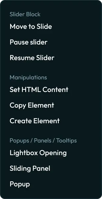 Slider, açılır pencere ve panel etkileşim ayarları
